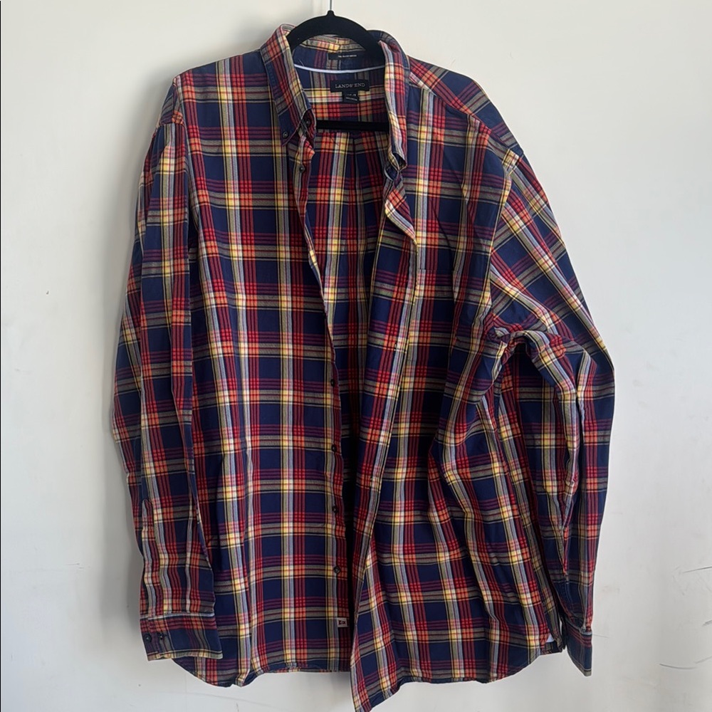 Lands End Men’s Plaid Button-Up Shirt XXL Tall 18-18.5